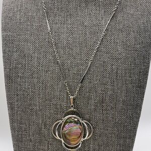 Silver Pendant Necklace with Multicolor Stone